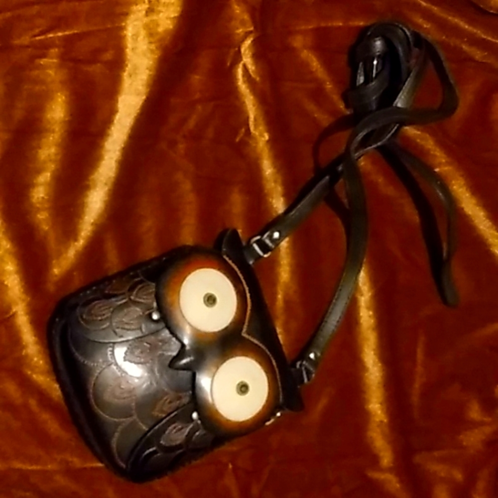Black & Brown Leather Owl Purse